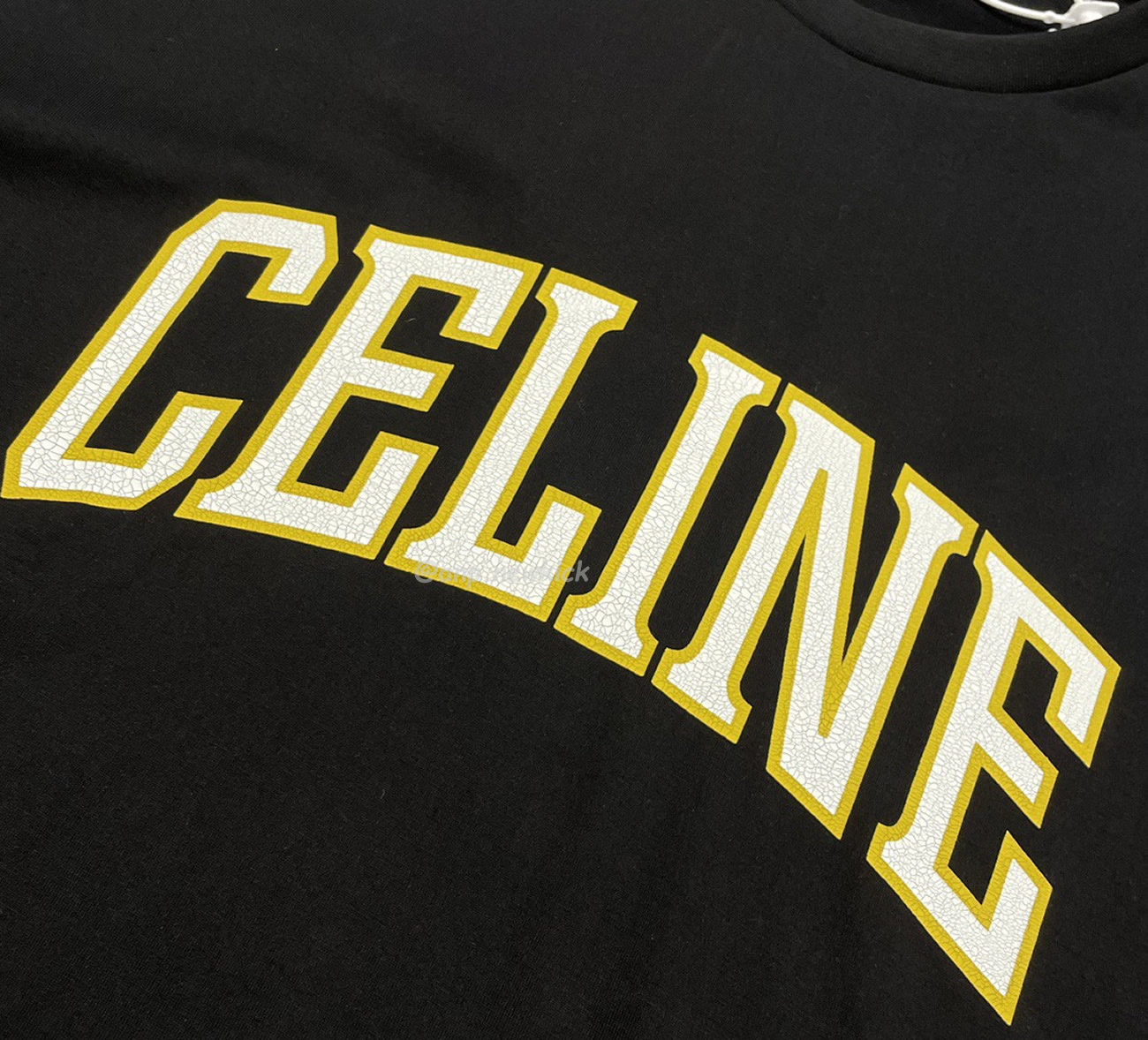 Celine College Cracking Effect Printed Cotton Plain Knit Loose Fitting T Shirt (4) - newkick.app